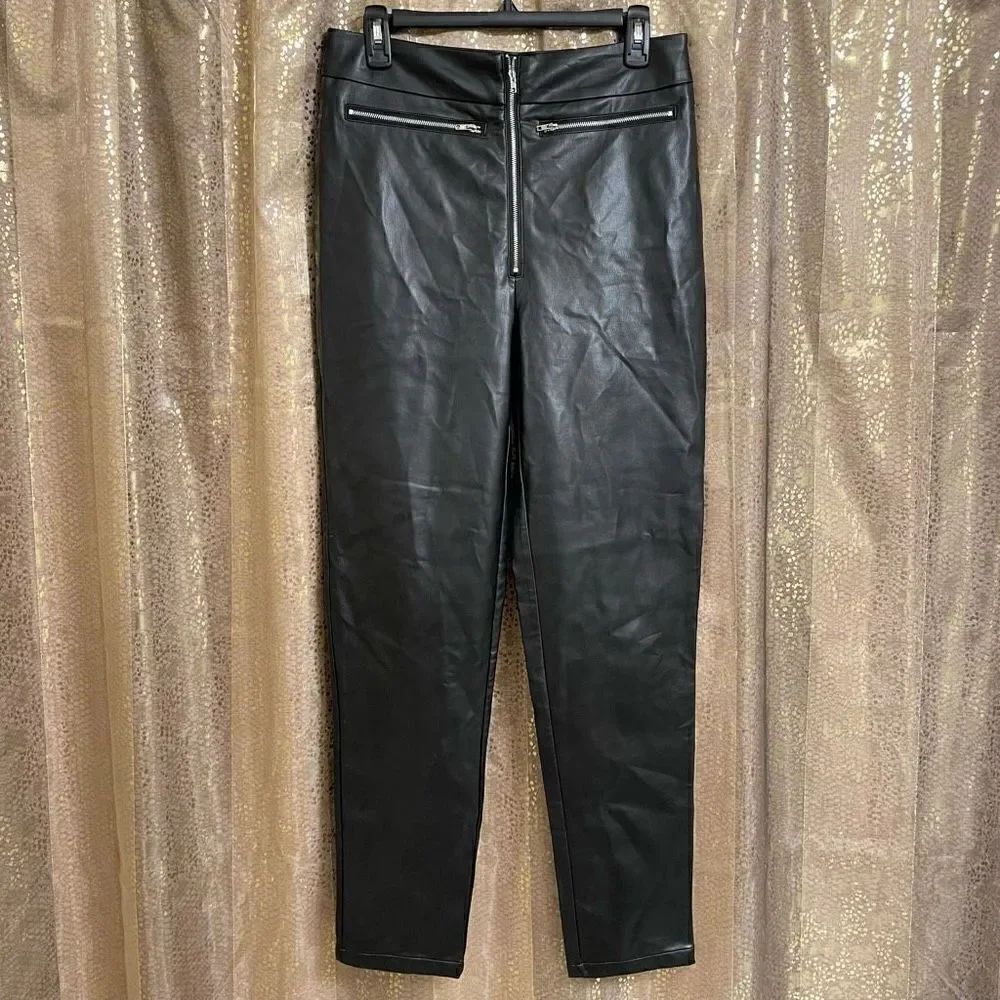 Superdown Black Faux Leather Adonia Zipper Front Pants, L NWOT
